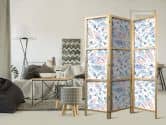 Japanischer Paravent, Raumteiler freistehend, Trennwand - Fish in Aztec Style in Pastel Color Shade 