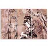 Leinwandbild 3 teilig, Geisha und Bambus 