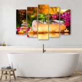 Leinwandbild 5 teilig, Zen Orchidee Steine Kerzen 