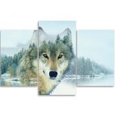 Leinwandbild 3-teilig, Wolf Wald Berge Natur 
