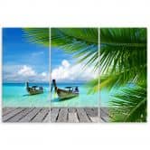 Leinwandbild 3-teilig, Tropischer Strand Boot Steg 