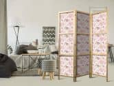Japanischer Paravent, Raumteiler freistehend, Trennwand - Pink Blossoming on White Background 3-teilig 135x172 cm