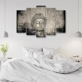Leinwandbild 5 teilig, Buddha Zen Feng Shui Grau 