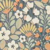 Vliesbehang, behang met bloemmotief La Terrasse blauw 