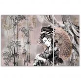 Leinwandbild 3 teilig, Geisha und Bambus 