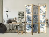 Japanischer Paravent, Raumteiler freistehend, Trennwand - Turquoise Retro Flowers 