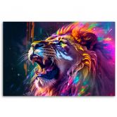 Leinwandbild, Löwe Brüllen Neon Abstraktion 