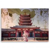 Leinwandbild, Japanische Geisha und Tempel 