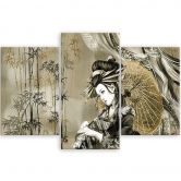 Leinwandbild 3 teilig, Geisha und Bambus 
