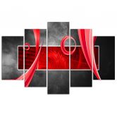 Leinwandbild 5 teilig, Abstrakt Grau Rot 