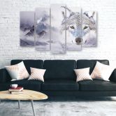 Wandbild 5-teilig, Wolf Wald Nebel Natur Grau 