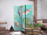 Paravent, Raumteiler freistehend, Trennwand - Spectacular Koi Fish in Crystal Water: Lilies 