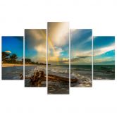 Leinwandbild 5 teilig, Strand Meer Himmel 