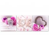 Leinwandbild 3-teilig, Rosa Blume LOVE Inschrift 