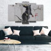 Tableau sur toile en 5 parties Banksy Street Art Rat 