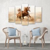 Leinwandbild 5 teilig, Bucht Pferd Galop Natur 