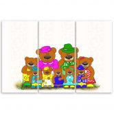 Leinwandbild 3-teilig, Bunte Teddybären 