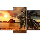 Leinwandbild 3-teilig, Sonnenuntergang Meer Palmen 