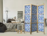 Japanischer Paravent, Raumteiler freistehend, Trennwand - Ceramic Tiles: Traditional Portuguese Blue 