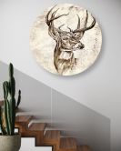 Rundes Leinwandbild Hirschkopf vintage beige 