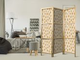 Japanischer Paravent, Raumteiler freistehend, Trennwand - Orange and Ecru Drawn Pattern in Dots and Spots 