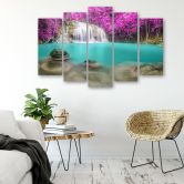 Leinwandbild 5 teilig, Wasserfall-See-Landschaft 