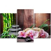 Leinwandbild 3-teilig, Orchideen Bambus Steine Zen 