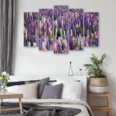 Leinwandbild 5 teilig, Lila Blumen Wiese Pflanzen 