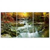 Leinwandbild 3-teilig, Herbst Wald Wasserfall Felsen 