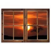 Leinwandbild, Fensterblick Sonnenuntergang 