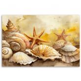 Leinwandbild, Muscheln und Seesterne gemalt 