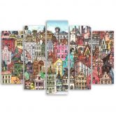 5-delige canvasprint, gelukkige stad 