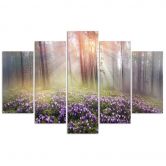 Leinwandbild 5 teilig, Neblige Waldblumen 