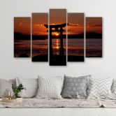Leinwandbild 5 teilig, Torii-Tor bei Sonnenuntergang 