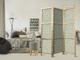 Japanischer Paravent, Raumteiler freistehend, Trennwand - Giraffe Pattern in Turquoise Spots 