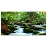 Leinwandbild 3-teilig, Wald Felsen Wasserfall 
