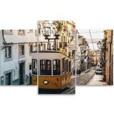 Leinwandbild 3-teilig, Straßenbahn Lissabon Stadt Gelb 