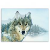 Leinwandbild, Wolf auf einem Berghintergrund 