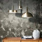 Vliestapete mit glänzenden Blättern grau/gold metallic Floral 