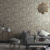 Vliestapete mit strukturiertem Blattmotiv braun Floral 