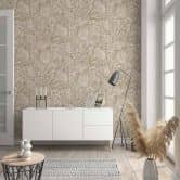 Vliestapete mit strukturiertem Blattmotiv beige Floral 