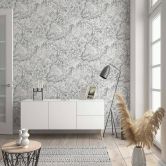 Vliestapete mit strukturiertem Blattmotiv grau Floral 