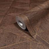 Vliesbehang met geometrisch patroon, driehoeken bruin grafisch 