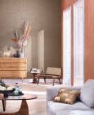 Vliestapete mit glänzendem Gitter Motiv beige, rot Struktur 