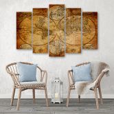 Leinwandbild 5 teilig, Alte Weltkarte Braun 