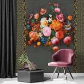 Fototapete Blumenmotiv Floral Klassisch, Romantisch matt in Schwarz 2,70 x 1,59m 