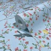 Vliesbehang vogels, bloemen bloemen natuur mat in blauw  
