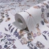 Non-woven wallpaper flowers, leaves floral nature matt in gray  