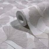 Vliestapete 3D, Blätter Floral Natur matt in Grau Weiß 