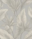 Non-woven wallpaper flowers, leaves floral nature in beige  